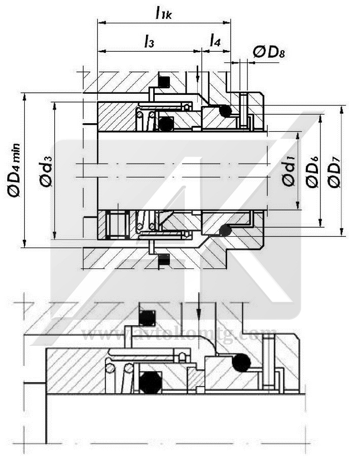 Торцевое уплотнение с пружиной в металлической раме NV-2.1 углеграфит